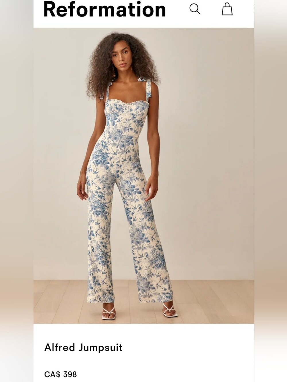 Reformation Alfred Jumpsuit in Cream and Blue Floral sz 2